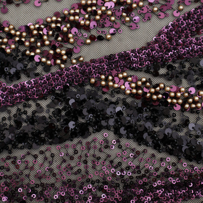 Black Color Net Sequins Embroidery Fabric