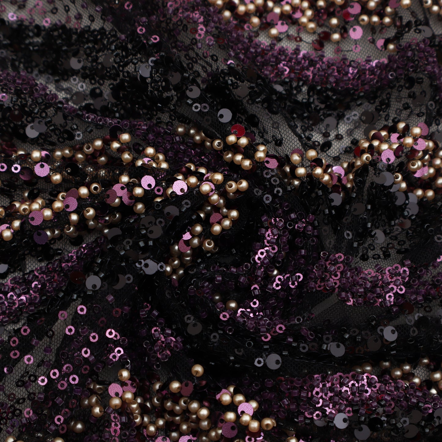 Black Color Net Sequins Embroidery Fabric