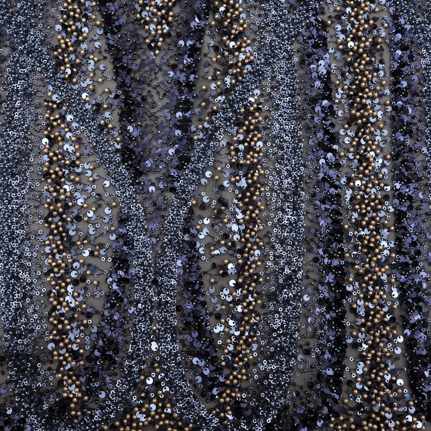 Navy Blue Color Net Sequins Embroidery Fabric