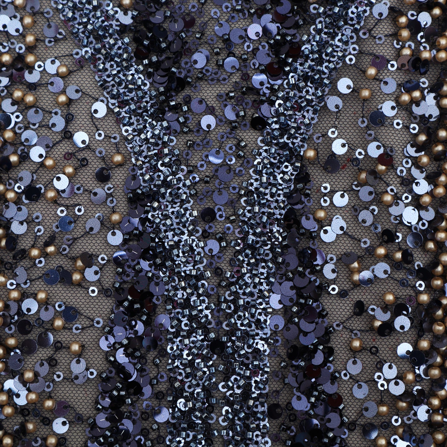 Navy Blue Color Net Sequins Embroidery Fabric