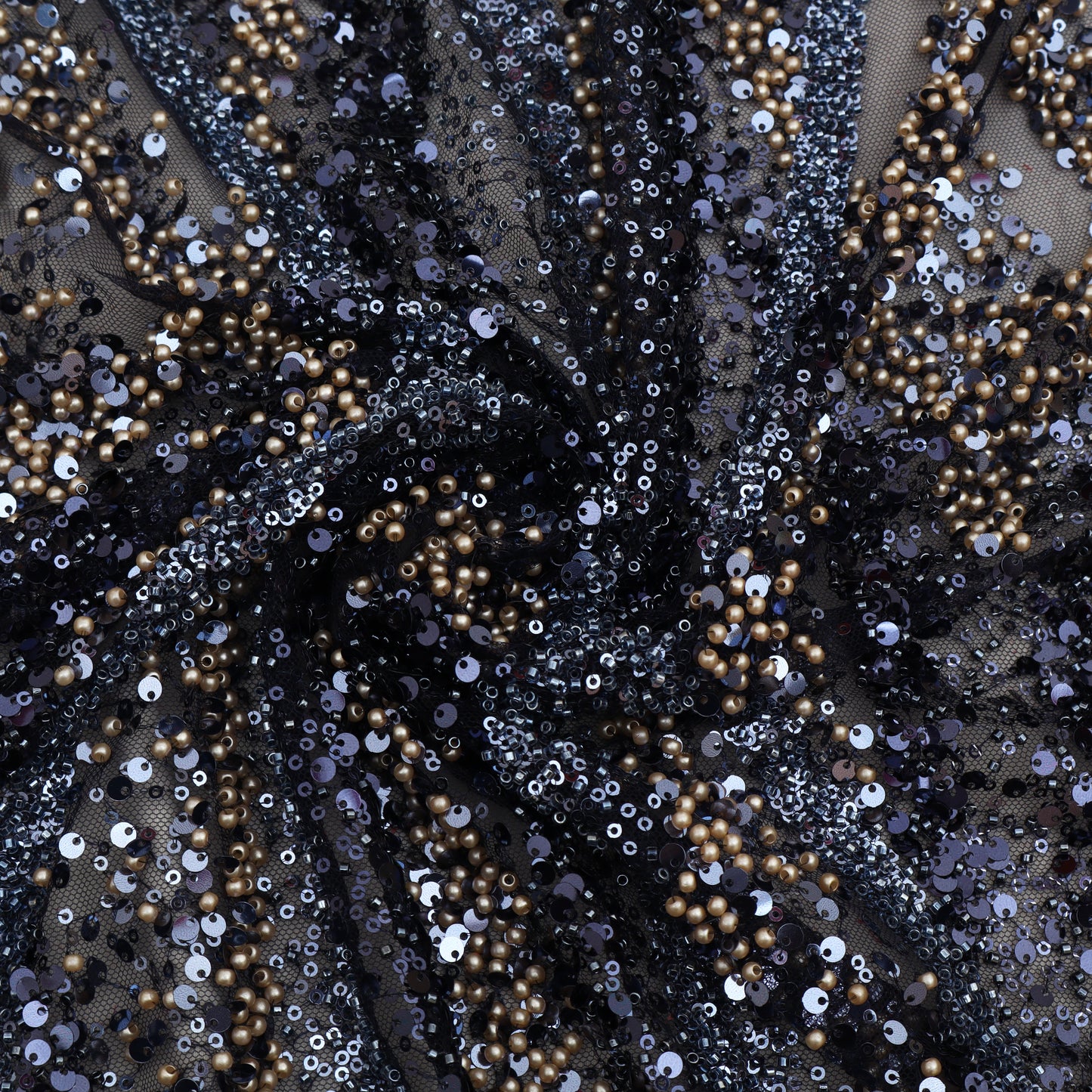 Navy Blue Color Net Sequins Embroidery Fabric