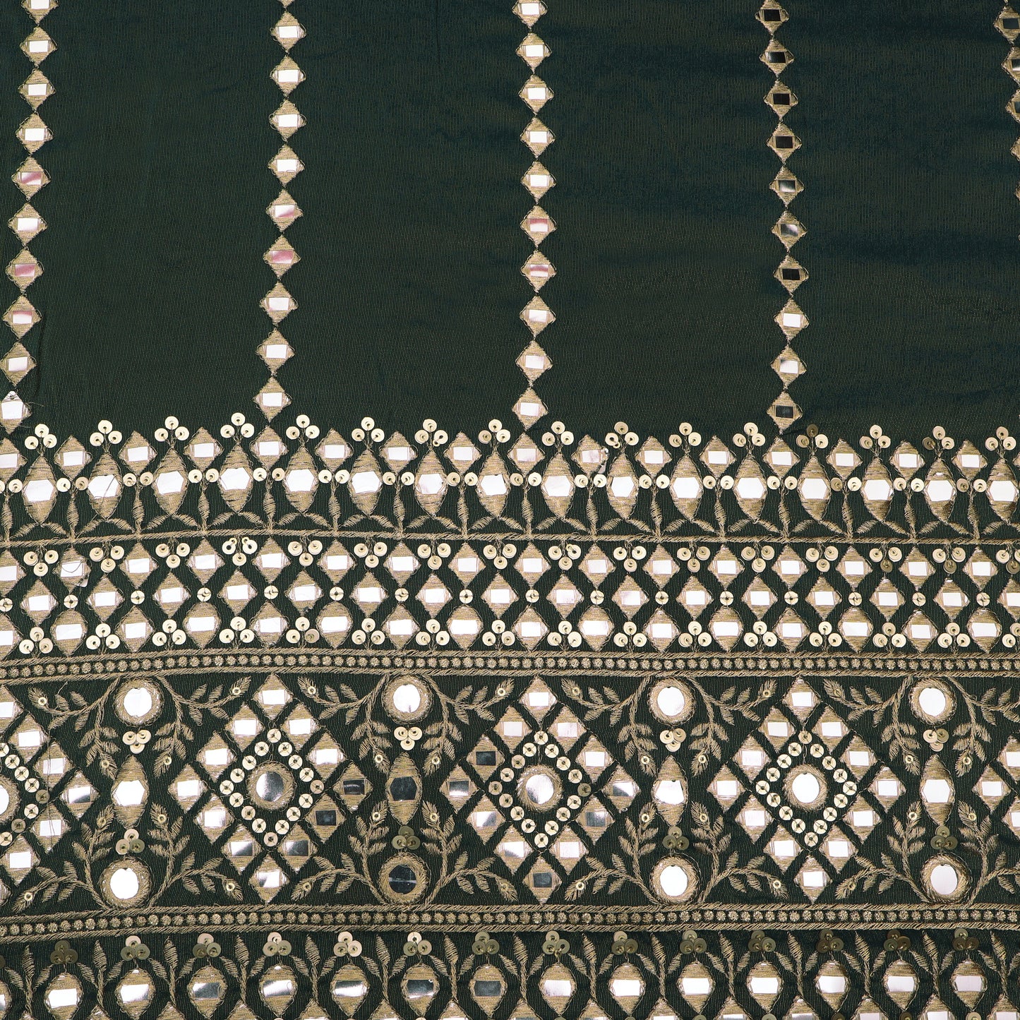 Green Color Tissue Mirror Work fabric