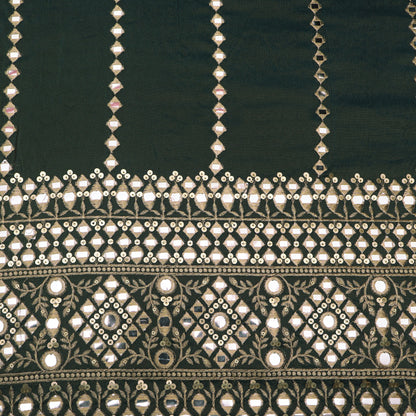 Green Color Tissue Mirror Work fabric