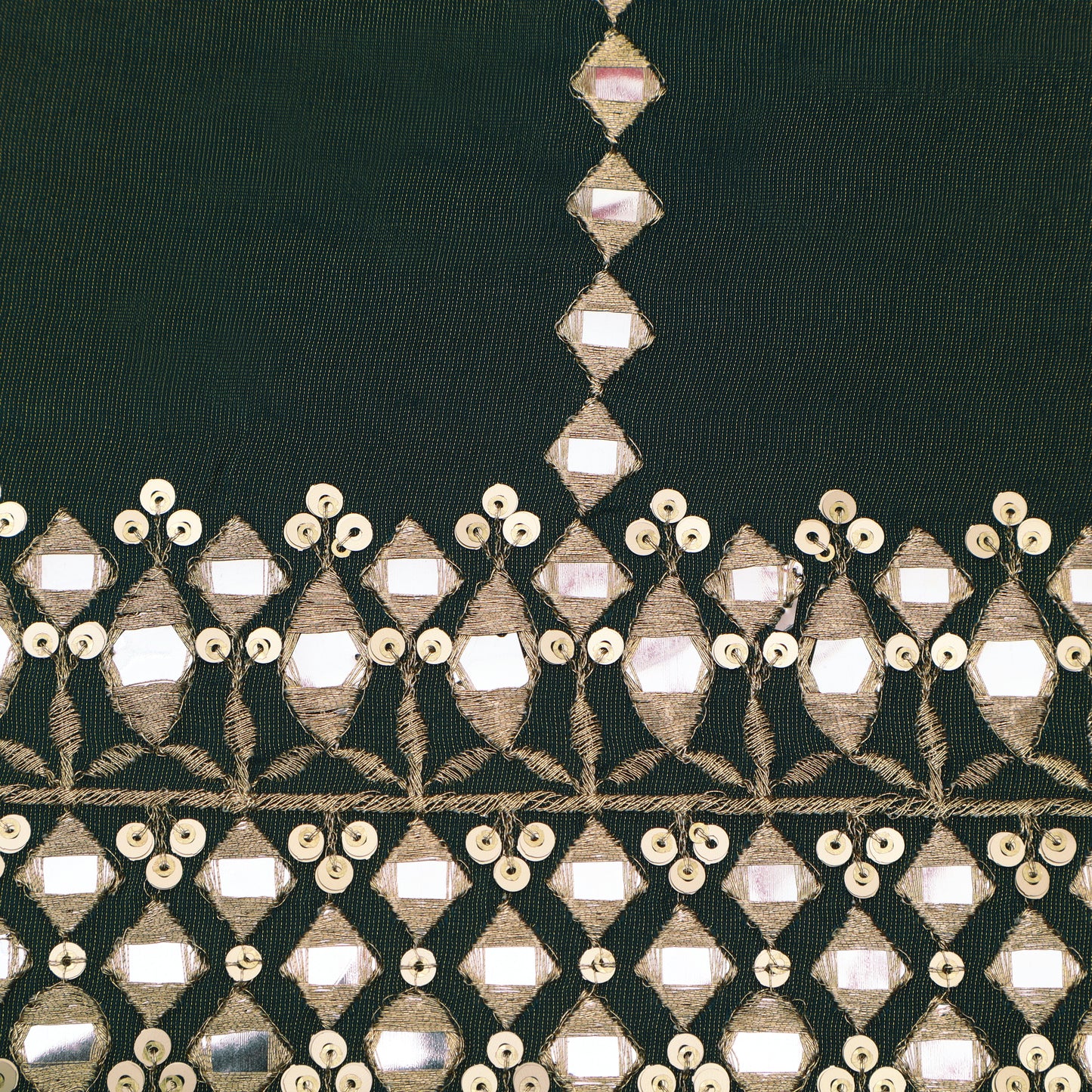 Green Color Tissue Mirror Work fabric