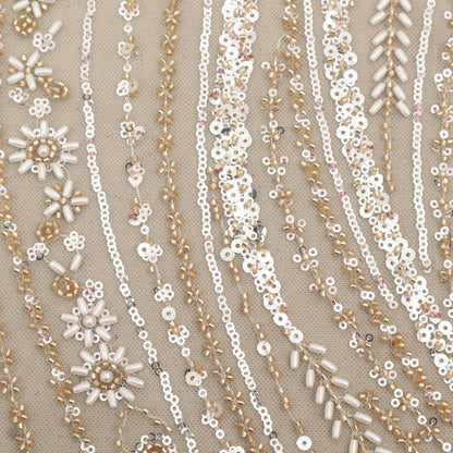 White Color Net Sequins Embroidery Fabric