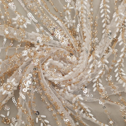 White Color Net Sequins Embroidery Fabric