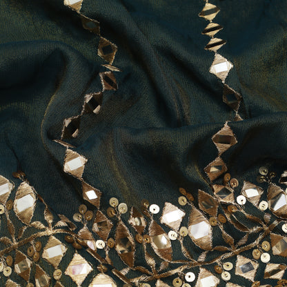 Green Color Tissue Mirror Work fabric