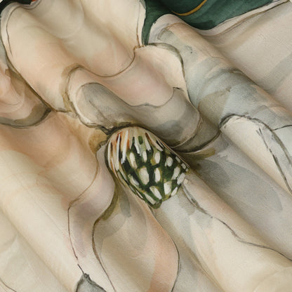 Brown Color Crepe Hydra Print  Fabric