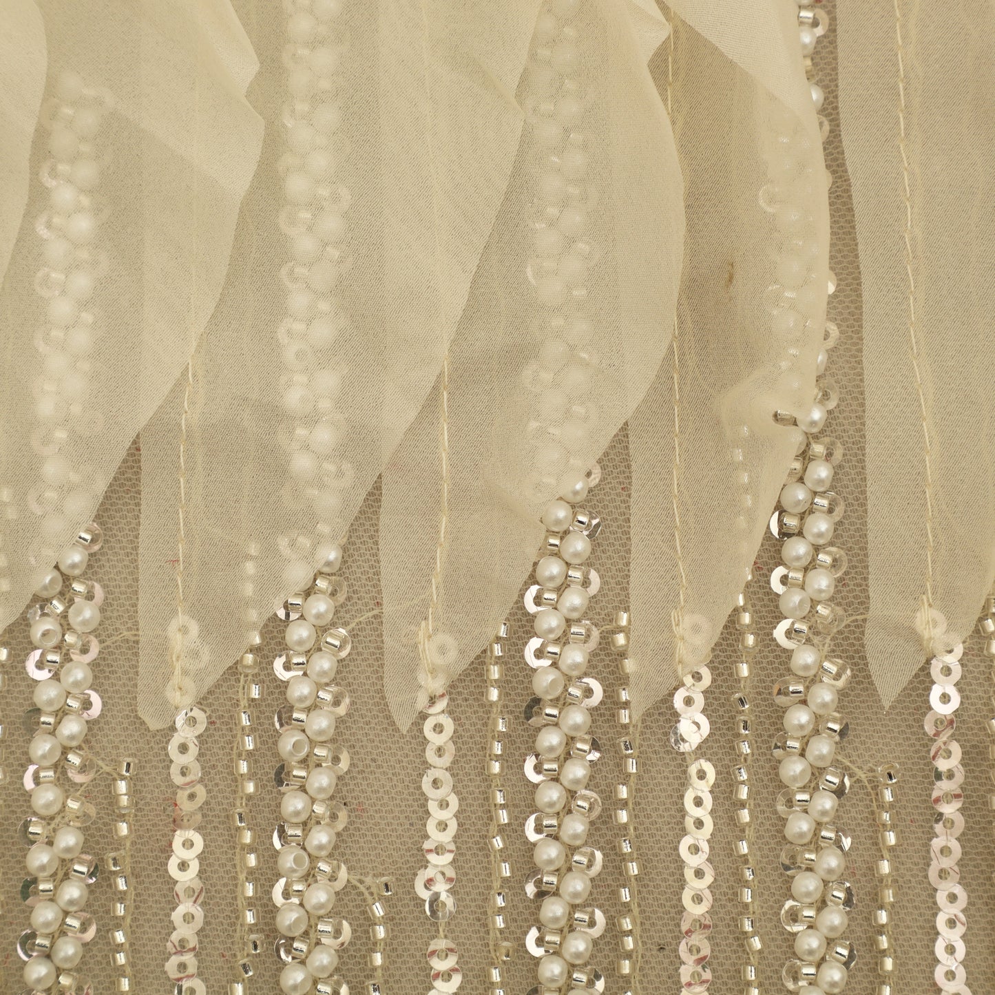 Cream Color Net Sequins Embroidery Fabric