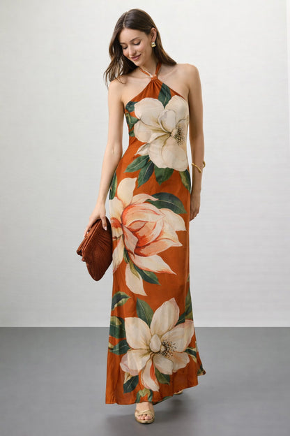 Brown Color Crepe Hydra Print  Fabric