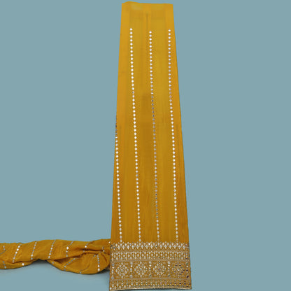 Yellow Color Tissue Mirror Work fabric