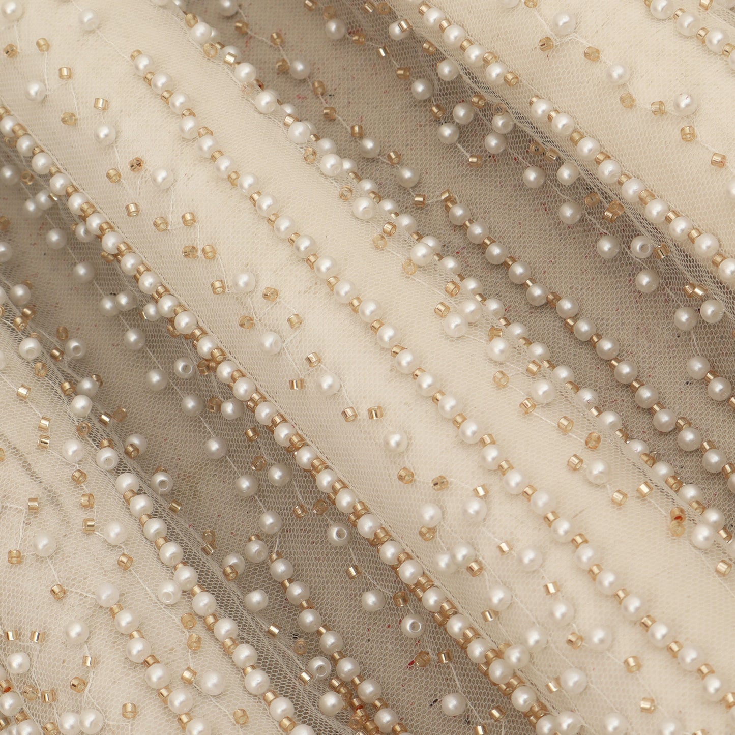 White Color Net Sequins Embroidery Fabric