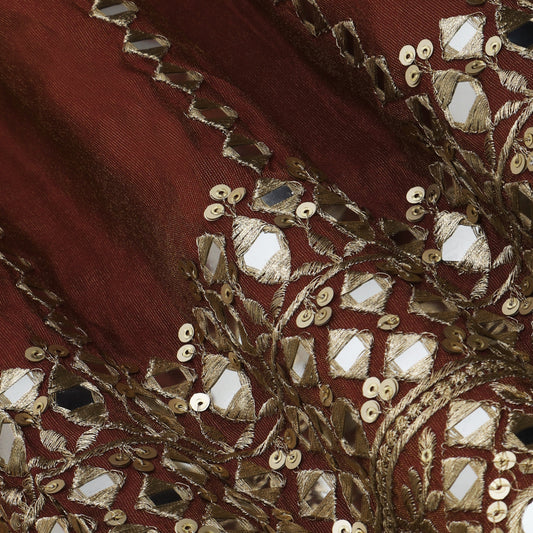 Brown Color Tissue Mirror Work fabric