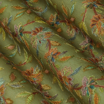 Green Color Organza Embroidery Designer Fabric