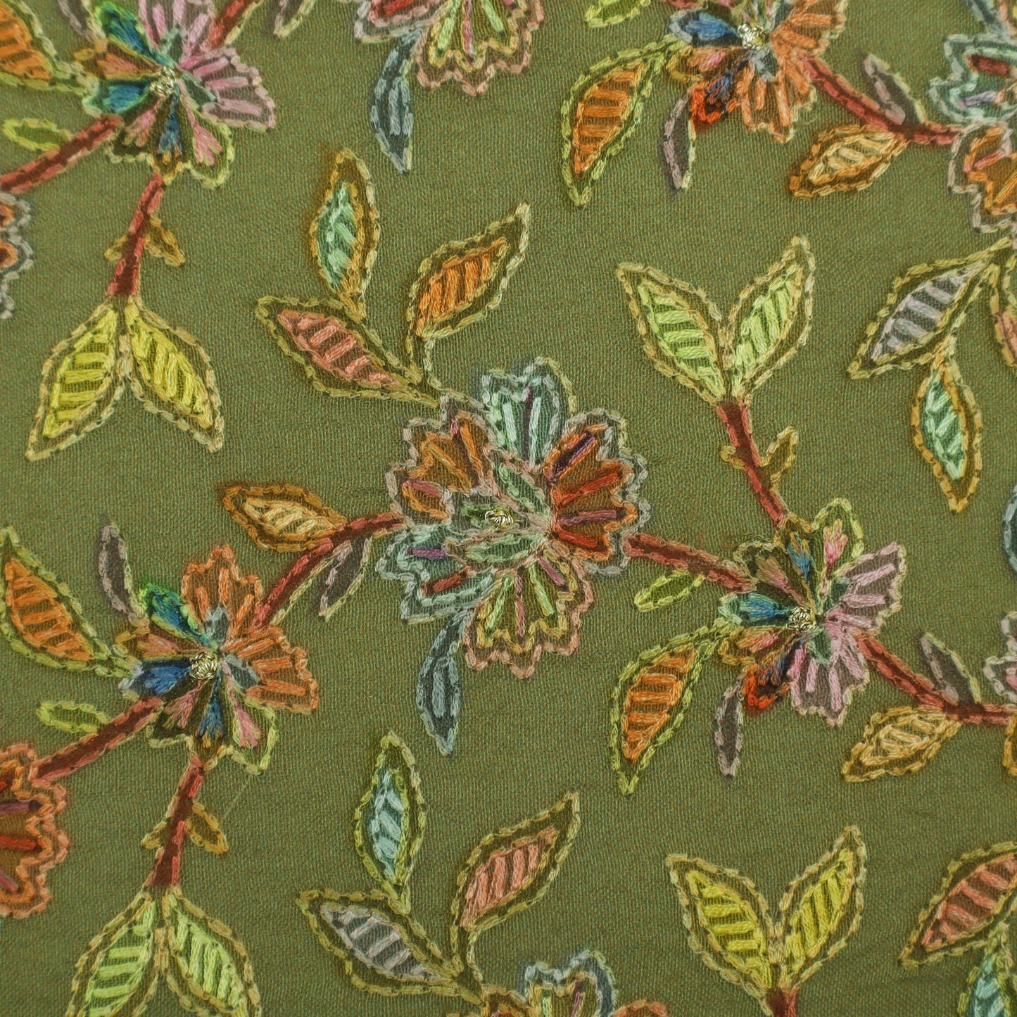 Green Color Organza Embroidery Designer Fabric