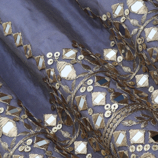Grey Color Tissue Mirror Work fabric