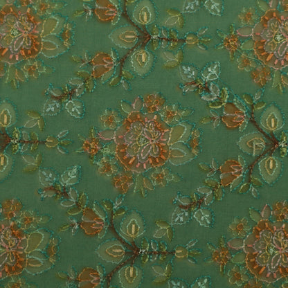 Green Color Organza Embroidery Designer Fabric