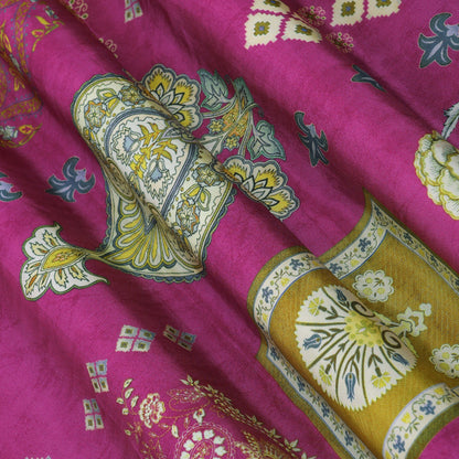 Pink Color Crepe Hydra Print Fabric