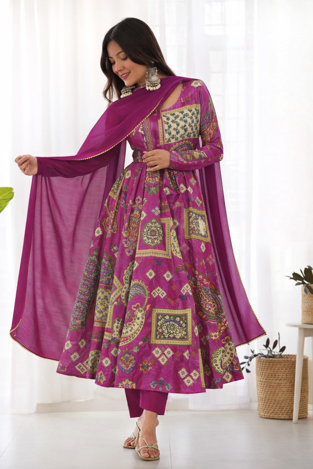 Pink Color Crepe Hydra Print Fabric