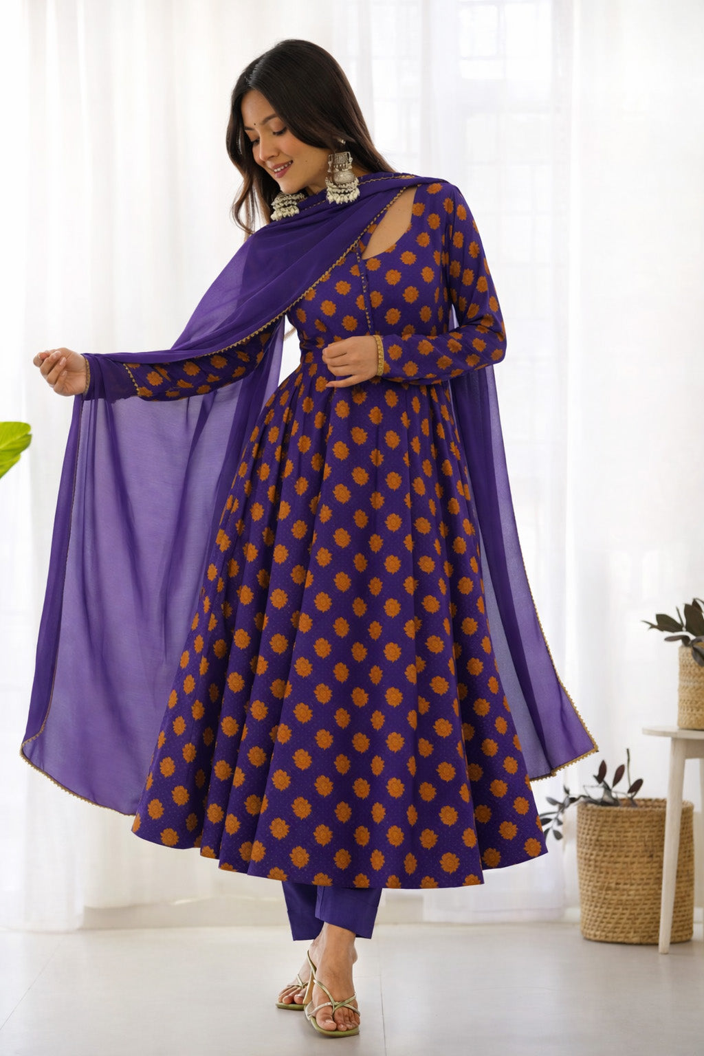 Purpls Color Satin Hydra Print Fabric