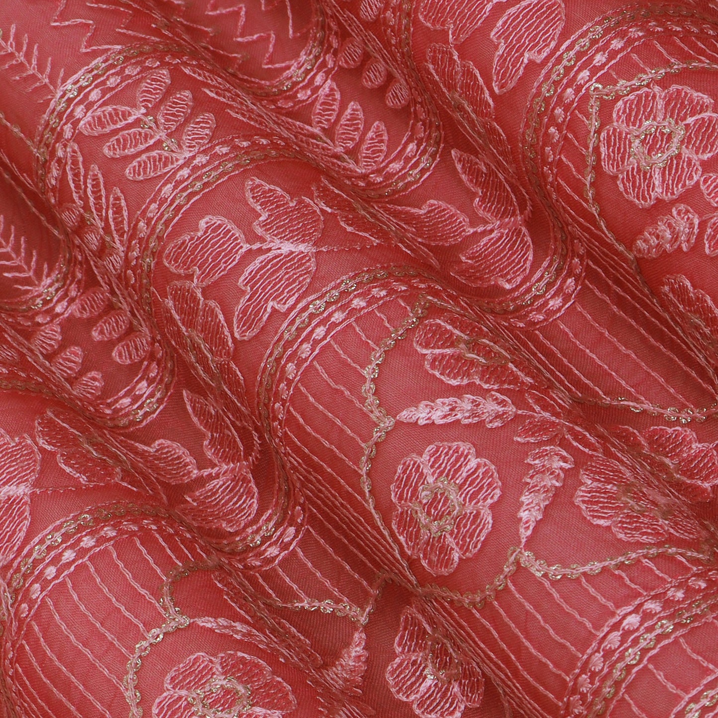 Pink Color Organza Embroidery Designer Fabric