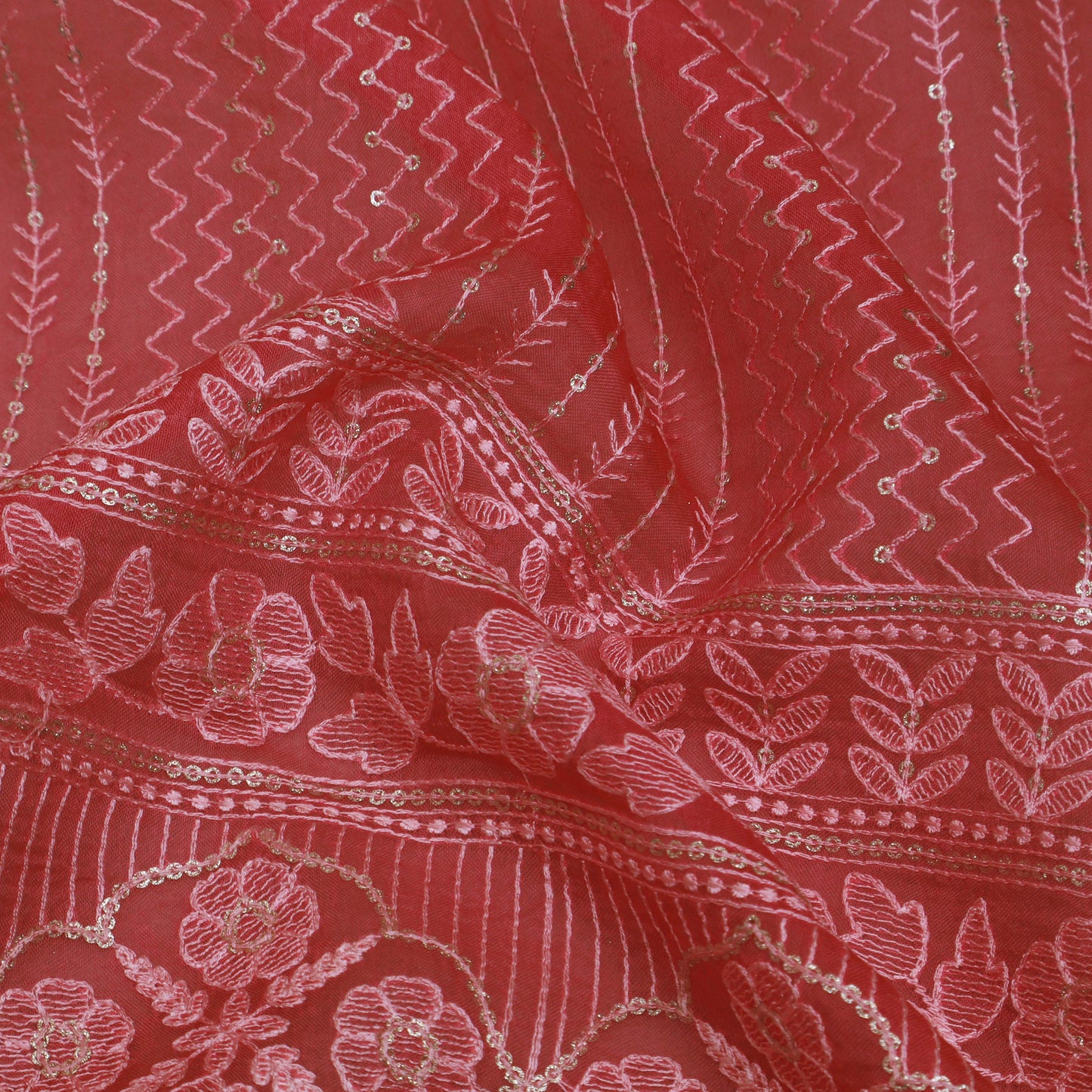 Pink Color Organza Embroidery Designer Fabric