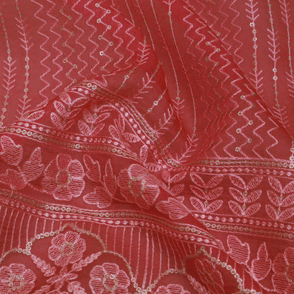 Pink Color Organza Embroidery Designer Fabric