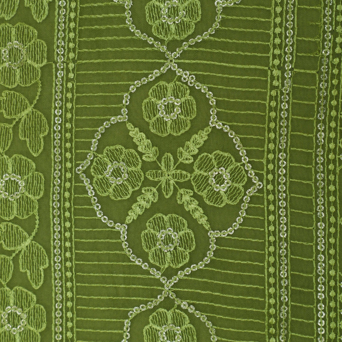 Green Colored Organza Embroidery Designer Fabric