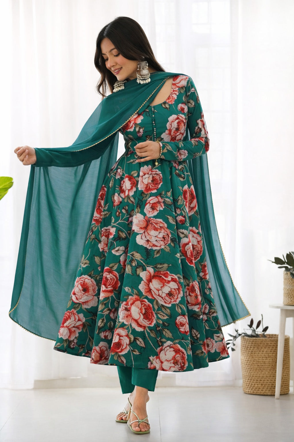 Floral Design Crepe Hydra Print Fabric