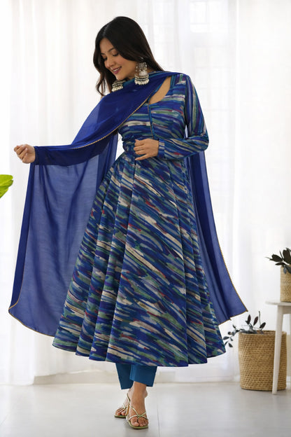 Blue Color Crepe Hydra Print Fabric