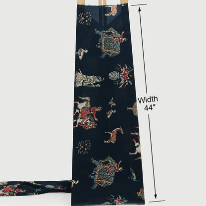 Navy Blue Crepe Hydra Print Mukaish Fabric