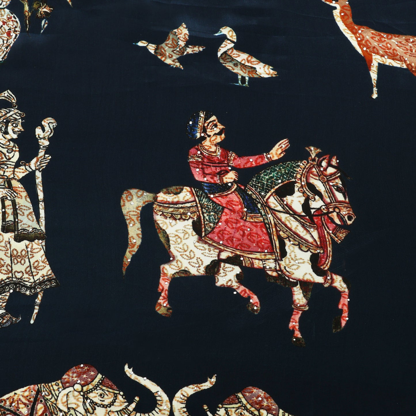 Navy Blue Crepe Hydra Print Mukaish Fabric