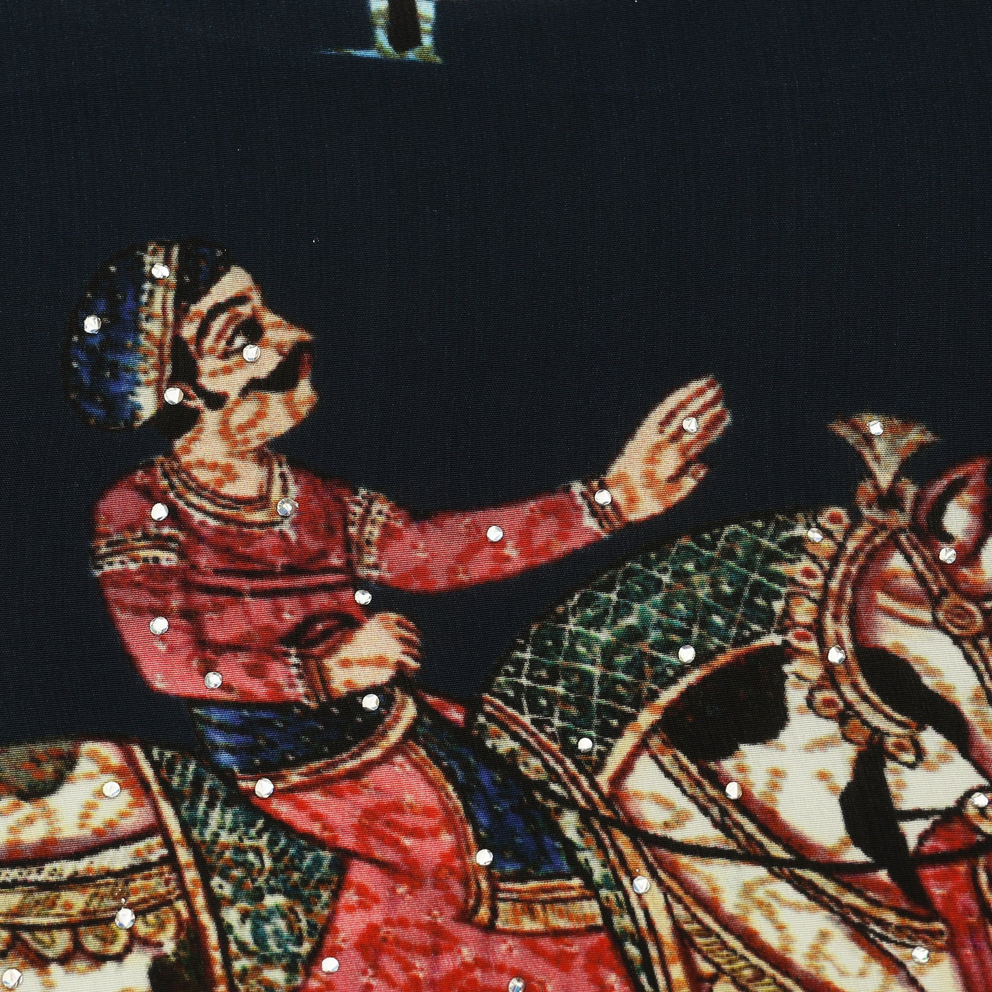 Navy Blue Crepe Hydra Print Mukaish Fabric