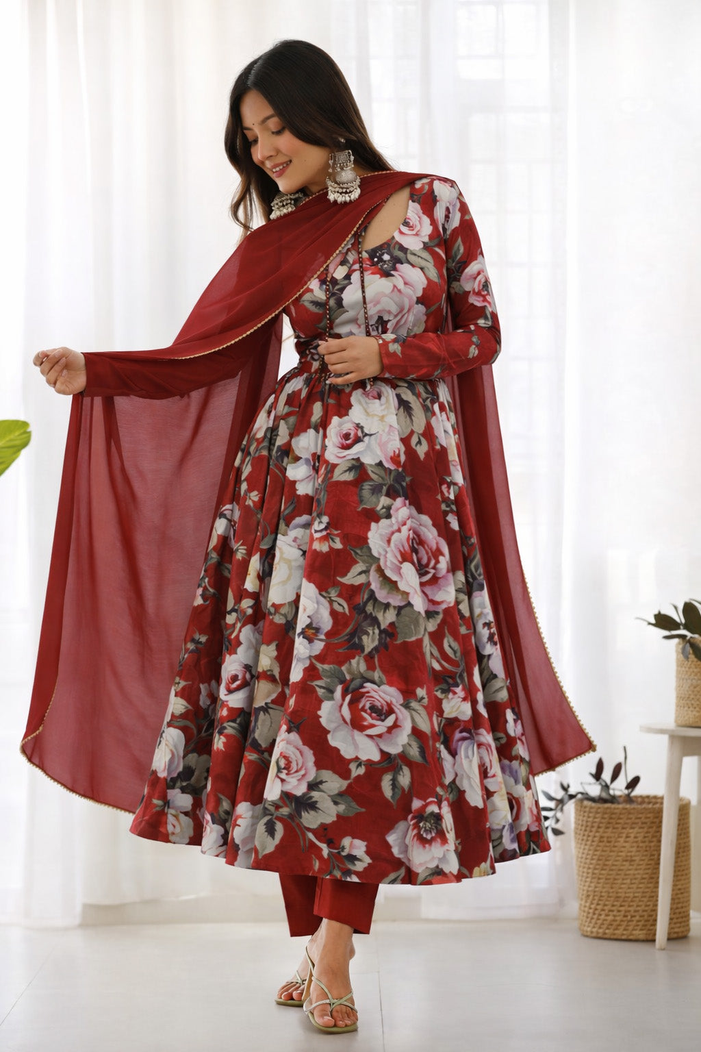 Crepe Hydra Print Mukaish Fabric