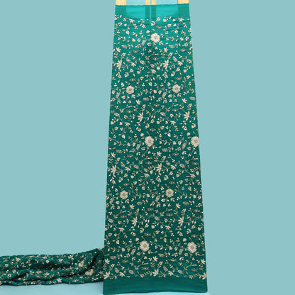 Rama Green Color Tissue Embroidery Fabric