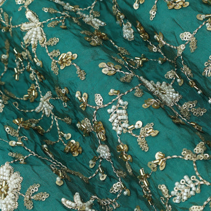 Rama Green Color Tissue Embroidery Fabric