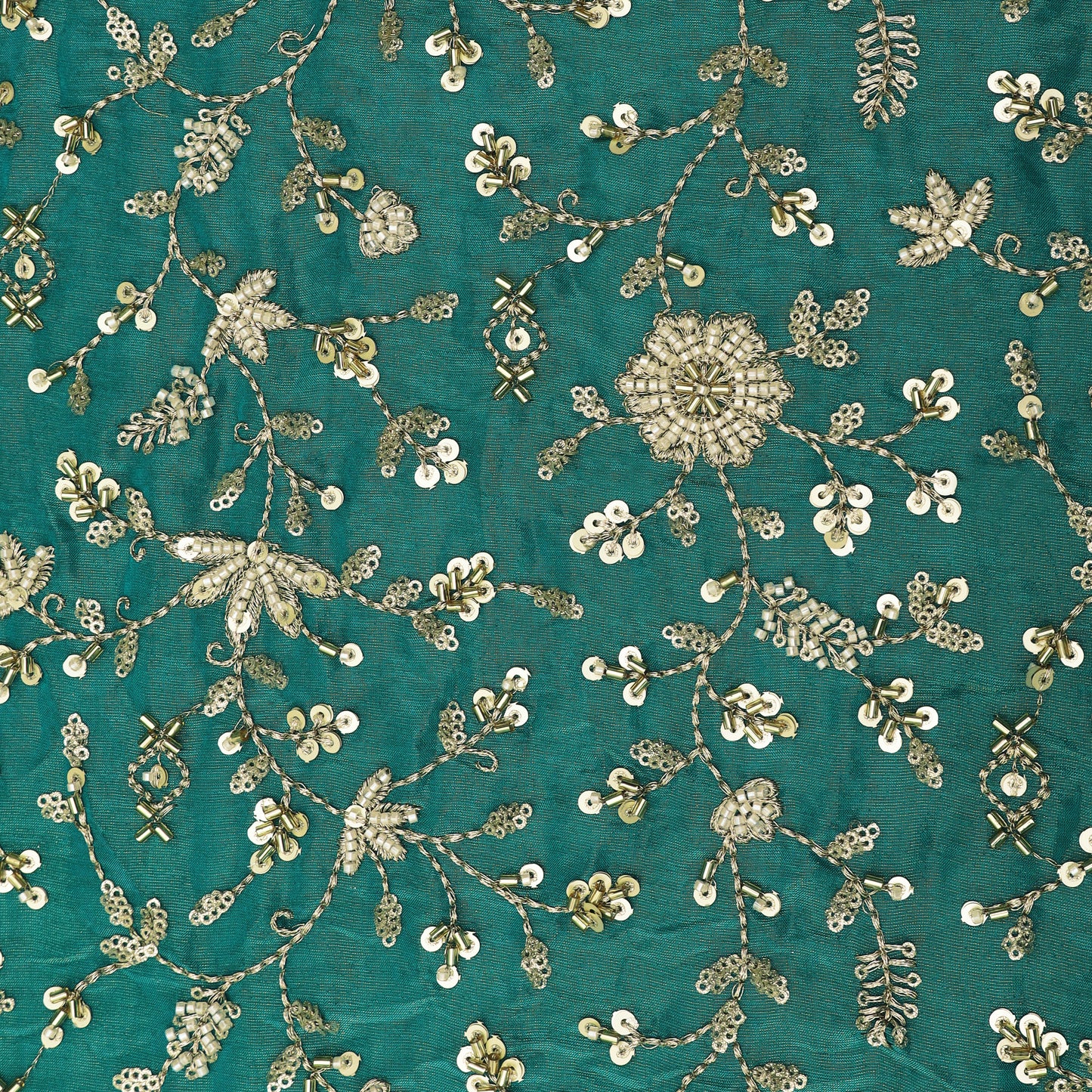 Rama Green Color Tissue Embroidery Fabric