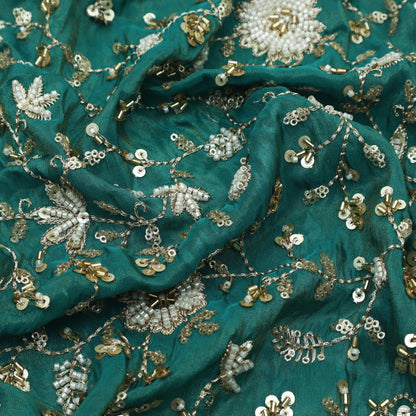 Rama Green Color Tissue Embroidery Fabric