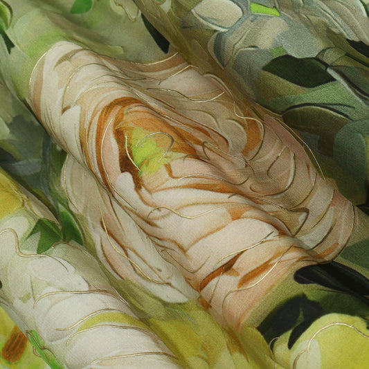 Crepe Printed Kupi Work Fabric