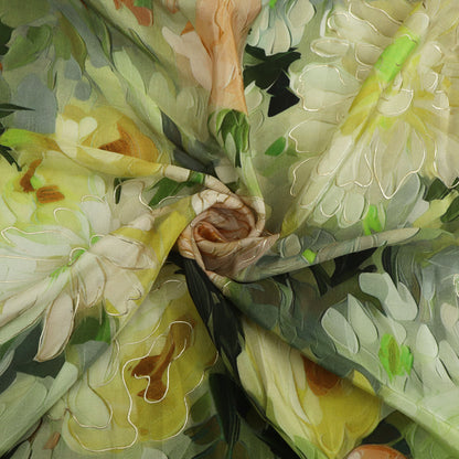 Crepe Printed Kupi Work Fabric