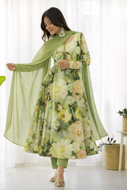 Crepe Printed Kupi Work Fabric