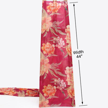 Pink Color Chinon Chiffon Printed Kupi Work