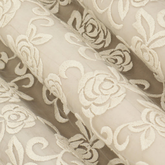 Off White Color Organza Embroidery Fabric Fabric