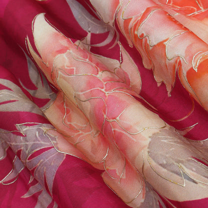 Pink Color Chinon Chiffon Printed Kupi Work