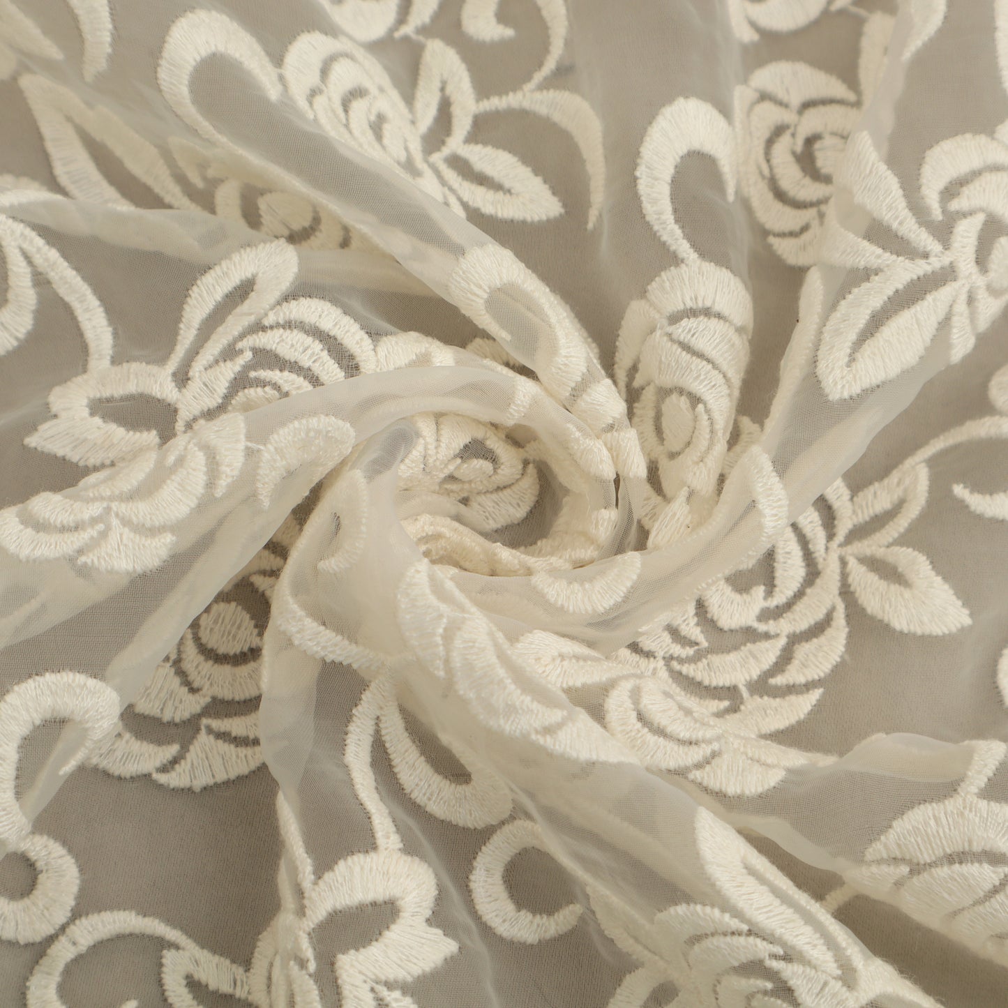 Off White Color Organza Embroidery Fabric Fabric