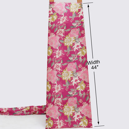 A floral fabric panel or scarf shown flat against a light gray background, with a printed pink, peach, cream, and olive pattern. Black measurement lines indicate a width of 44 inches.