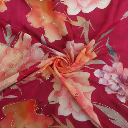 Pink Color Chinon Chiffon Printed Kupi Work