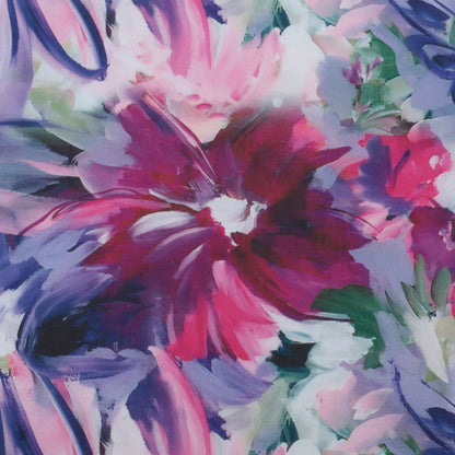 Abstract floral painting with bold brushstrokes in magenta, pink, purple, white, and green, filling the entire frame.