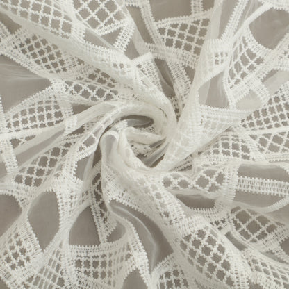 White Color Organza Embroidery Fabric Fabric