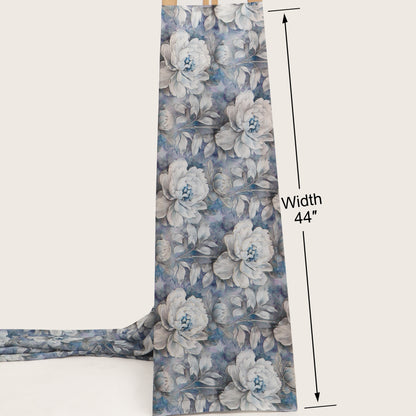 Blue Color Crepe Printed Kupi Work Fabric